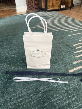 Prada White Paper Gift Bag with Navy & White Ribbons
